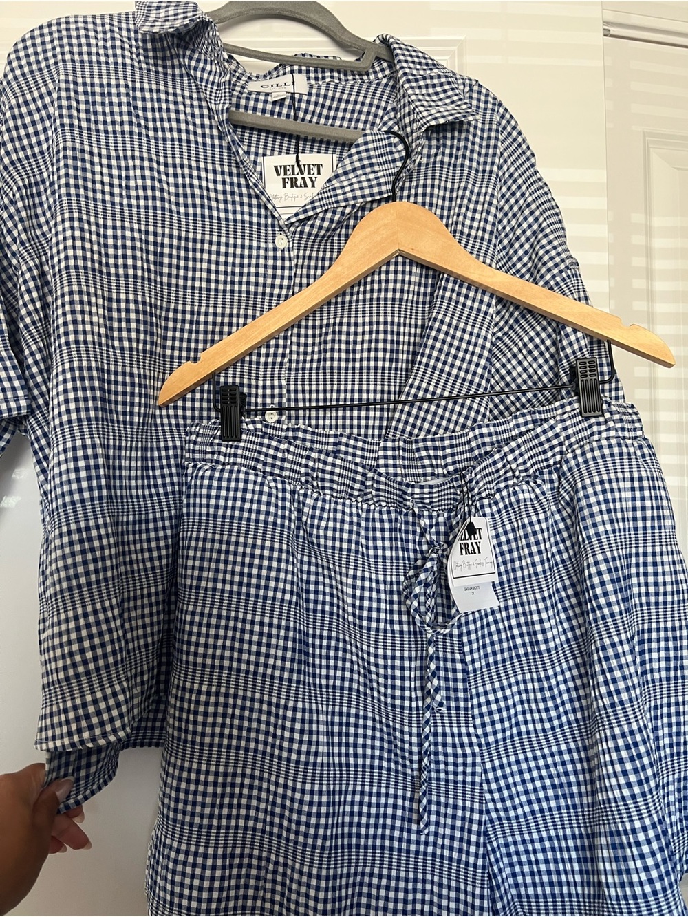 Gilli Blue and White Gingham Button-Down Shirt and Shorts Set